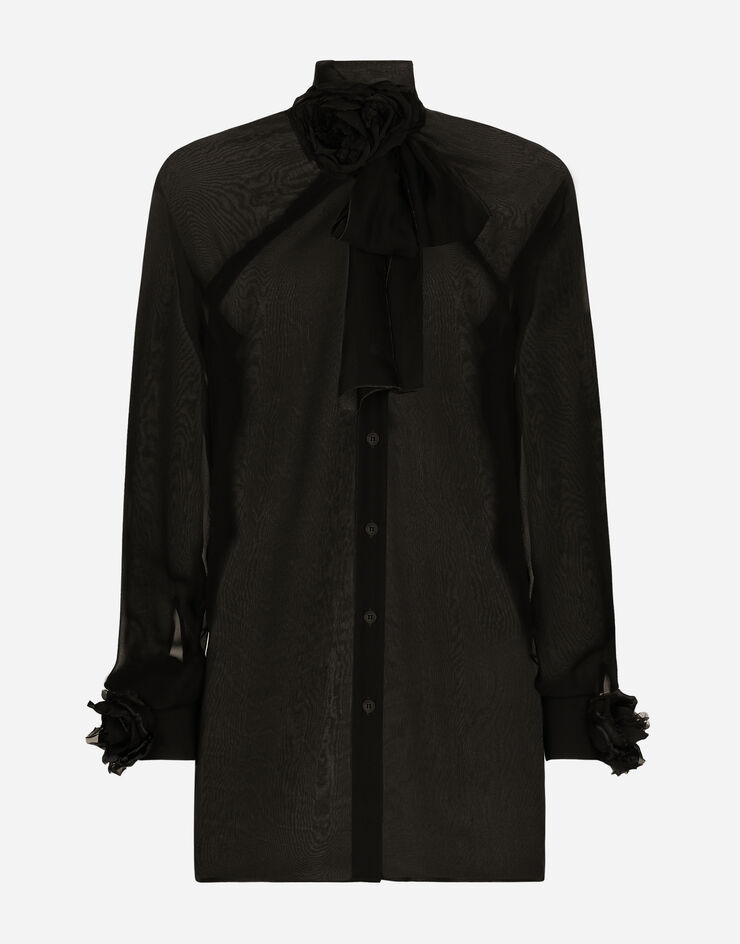 Dolce & Gabbana Camisa de chifón con detalles florales Negro F5R50TFU1AT
