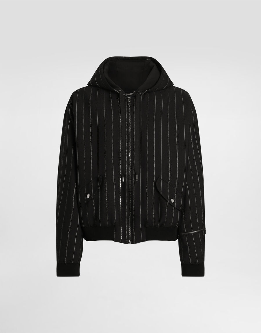 Padded pinstripe bomber jacket