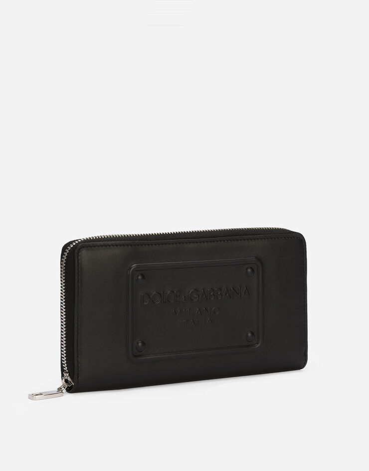 Dolce&Gabbana Zip-around calfskin wallet with raised logo Black BP1672AG218