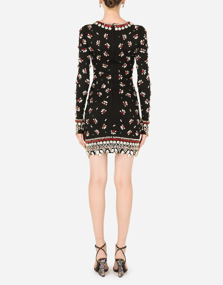 Dolce & Gabbana Short jersey dress with multi-colored embellishment Multicolor F6R6LZGDAJO