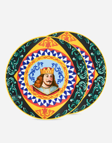 Dolce & Gabbana Set 2 Porcelain Dinner Plates Multicolor TC0S04TCA88