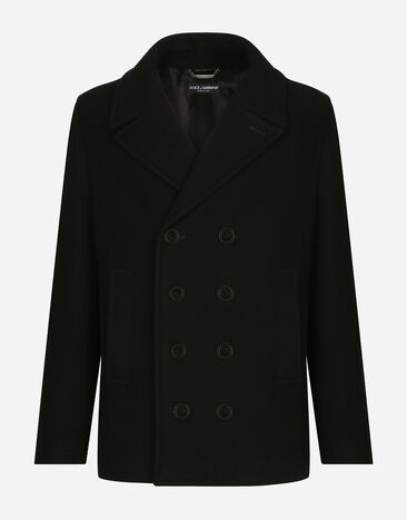 Dolce&Gabbana Double-breasted wool pea coat with branded tag Black G036DTHUMQQ