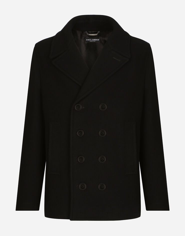 Dolce&Gabbana Double-breasted wool pea coat with branded tag Black G036DTHUMQQ