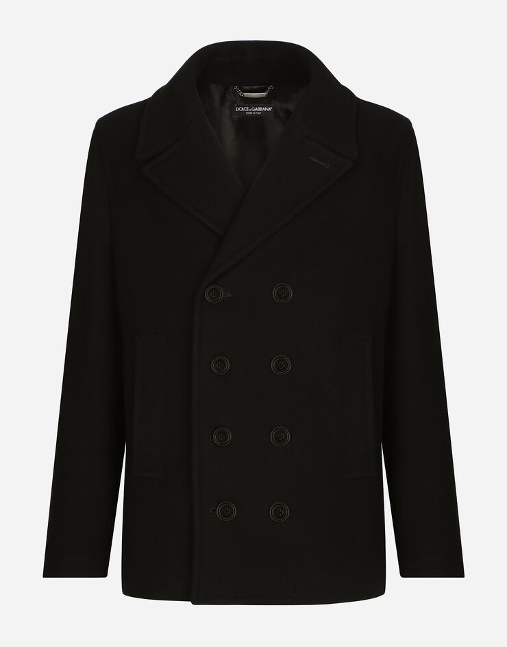Dolce&Gabbana معطف بازلاء صوف بصف أزرار مزدوج وبطاقة موسومة أسود G036DTHUMQQ