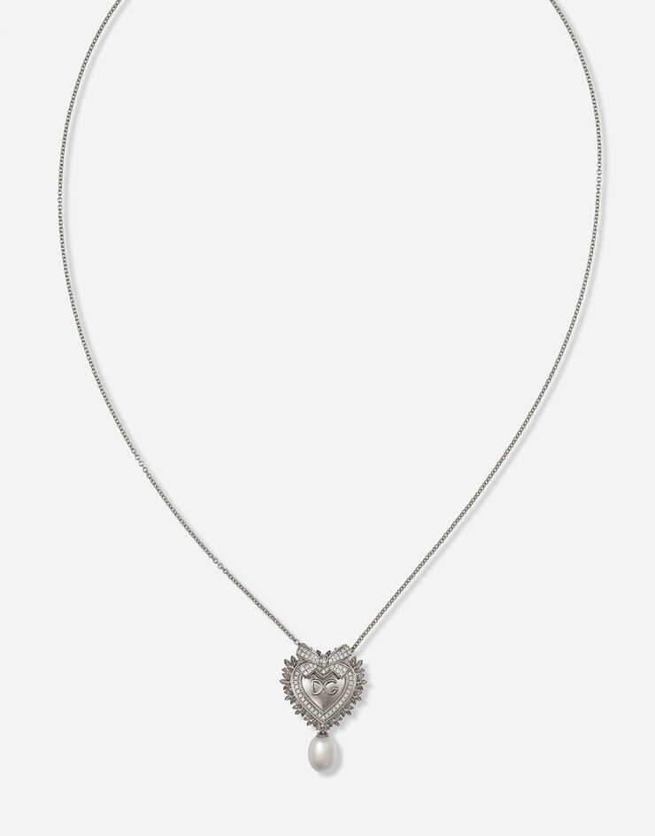 Dolce & Gabbana Devotion halskette aus weissgold mit diamanten und perlen WEISSGOLD WALD1GWDPWH