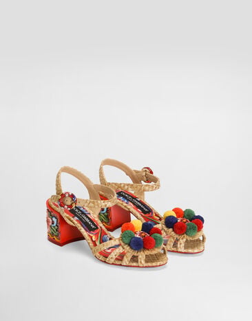Dolce & Gabbana Raffia sandals with embroidery Multicolor CR2001A0452