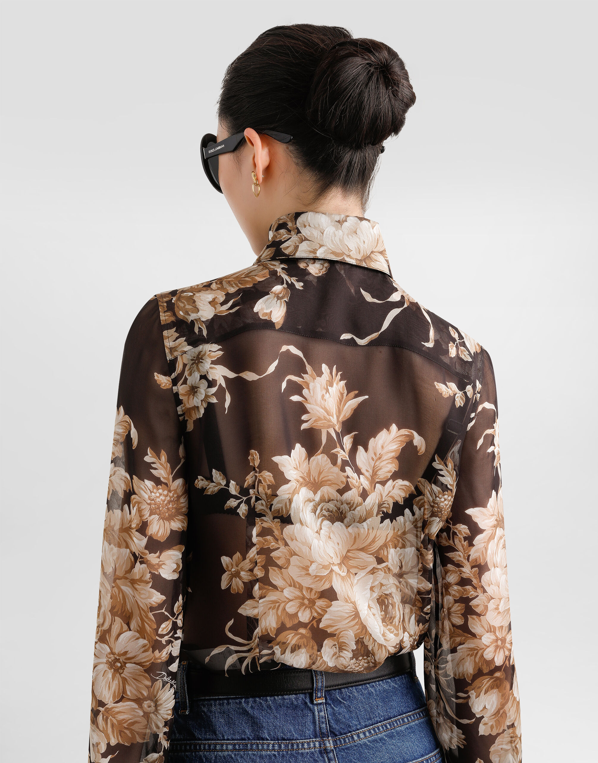 Rose-print chiffon shirt in Print for Women | Dolce&Gabbana® US