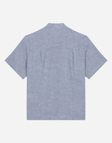 Dolce & Gabbana Camisa de lino con placa con logotipo Azul Claro L44S02FU4LG