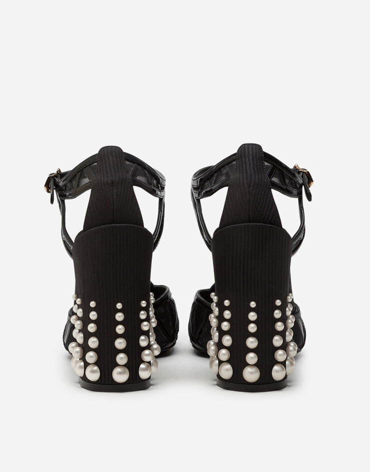 Dolce & Gabbana Mixed material ankle strap shoes with pearl embroidery NERO CD1402AJ716