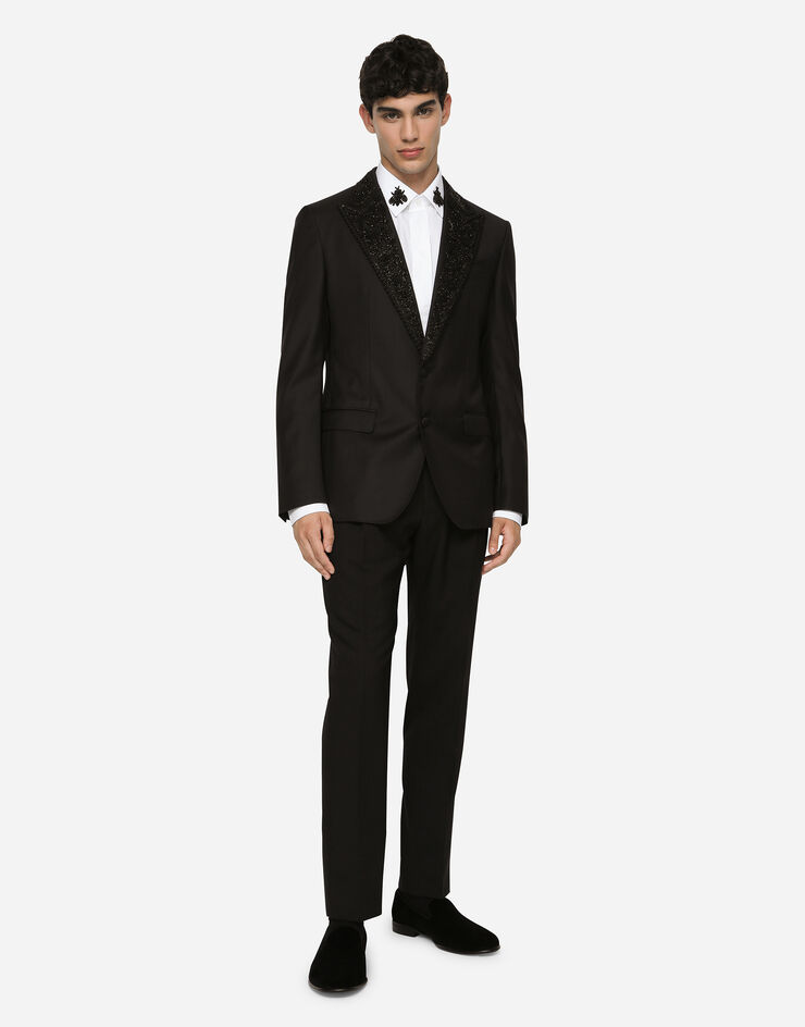 Dolce & Gabbana Wool Taormina-fit tuxedo jacket with embroidery Black G2NE4ZFU2Z9