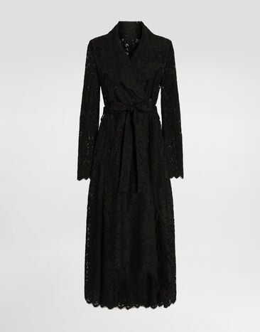 Dolce & Gabbana Long double-breasted cordonetto lace coat Black F0W0KTHLMTB