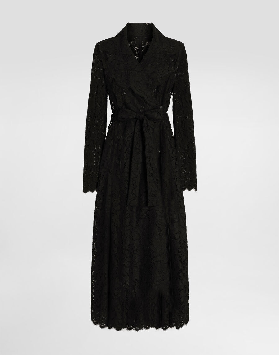 Long double-breasted cordonetto lace coat