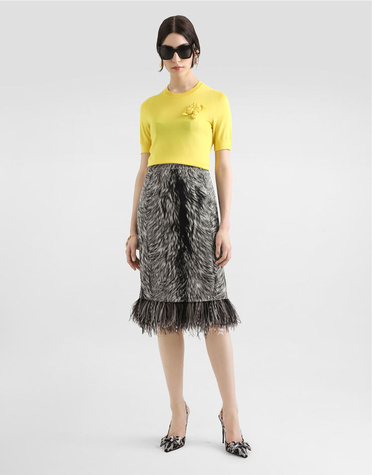 Dolce & Gabbana Short-sleeved silk sweater with flower embellishment Yellow FXX03ZJBSKY