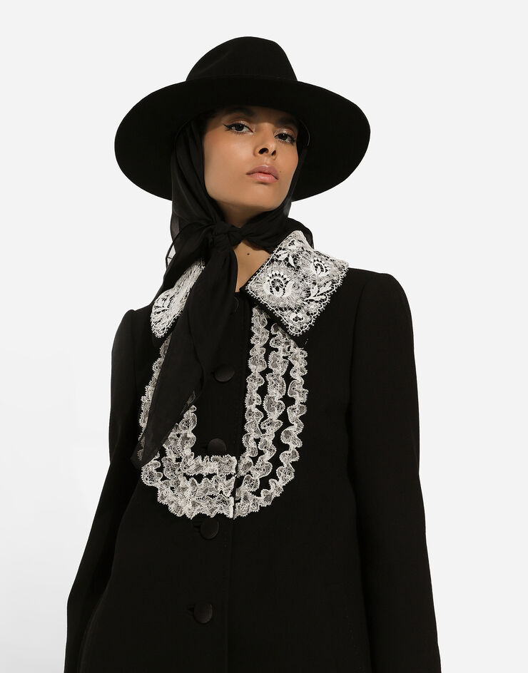 Dolce & Gabbana Kurzer Mantel aus Wolle mit Spitzendetails Black F0E1PTFUBCI