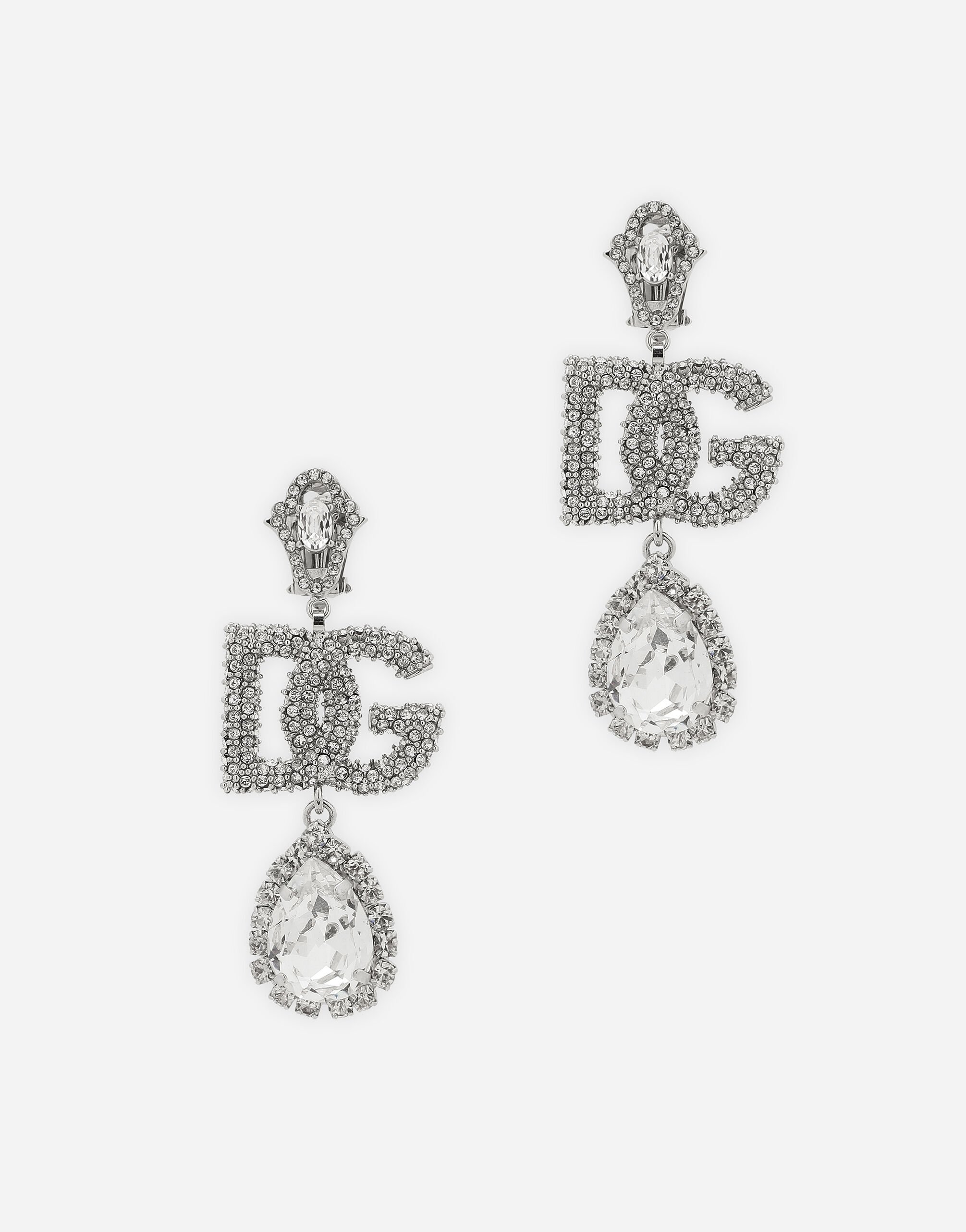 Dolce & Gabbana Drop earrings with rhinestone-detailed logo and pendant Silver WBQ4S2W1111