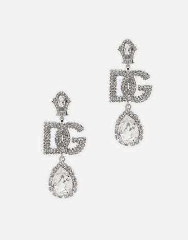 Dolce & Gabbana Drop earrings with rhinestone-detailed logo and pendant Black F6DFDTFLSIO