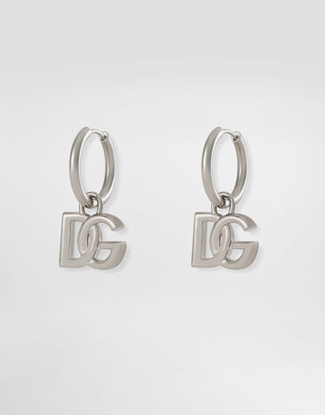 Dolce & Gabbana Hoop earrings with DG logo pendants Silver WEN5L3W1111