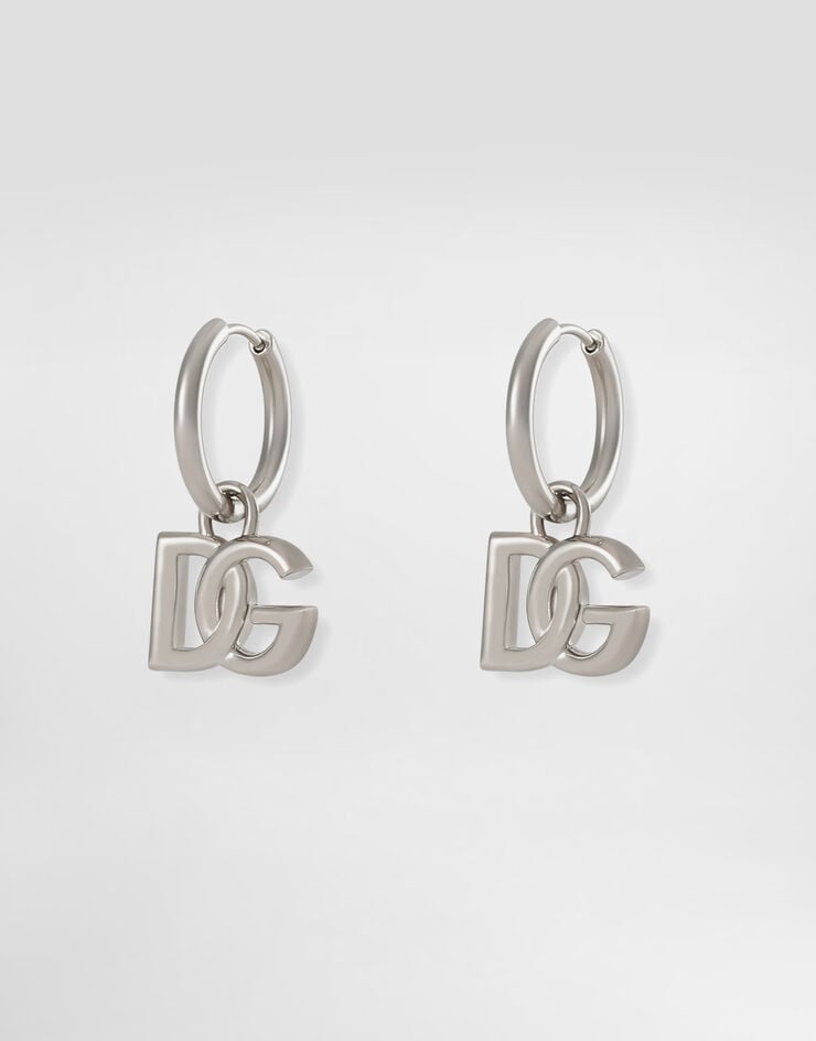 Dolce & Gabbana Pendientes de aro con colgantes del logotipo DG Plateado WEN5L3W1111