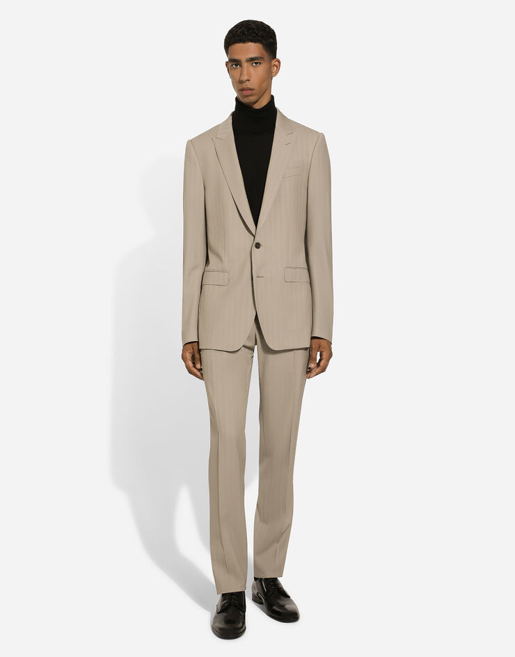 Dolce & Gabbana Traje Martini de botonadura sencilla con rayas diplomáticas Beige GK0RMTFR20O