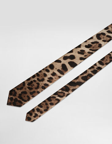 Dolce & Gabbana Corbata de raso con estampado de leopardo Print GT147EFS1GT