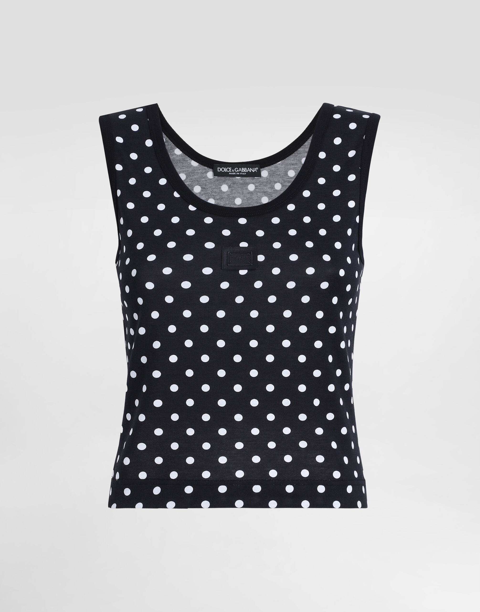 D&G ドット タンクトップ Cropped jersey tank top with polka-dot print in Multicolor for