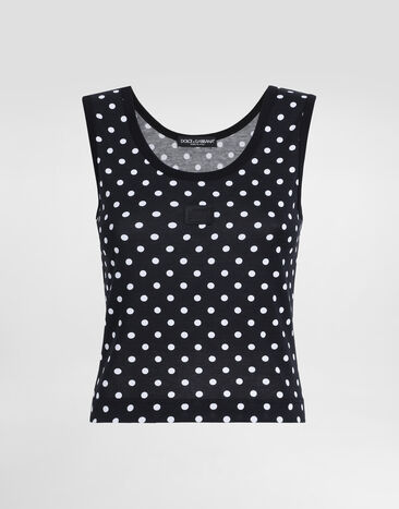 Dolce & Gabbana Cropped jersey tank top with polka-dot print Pink F8N08ZGDCX1