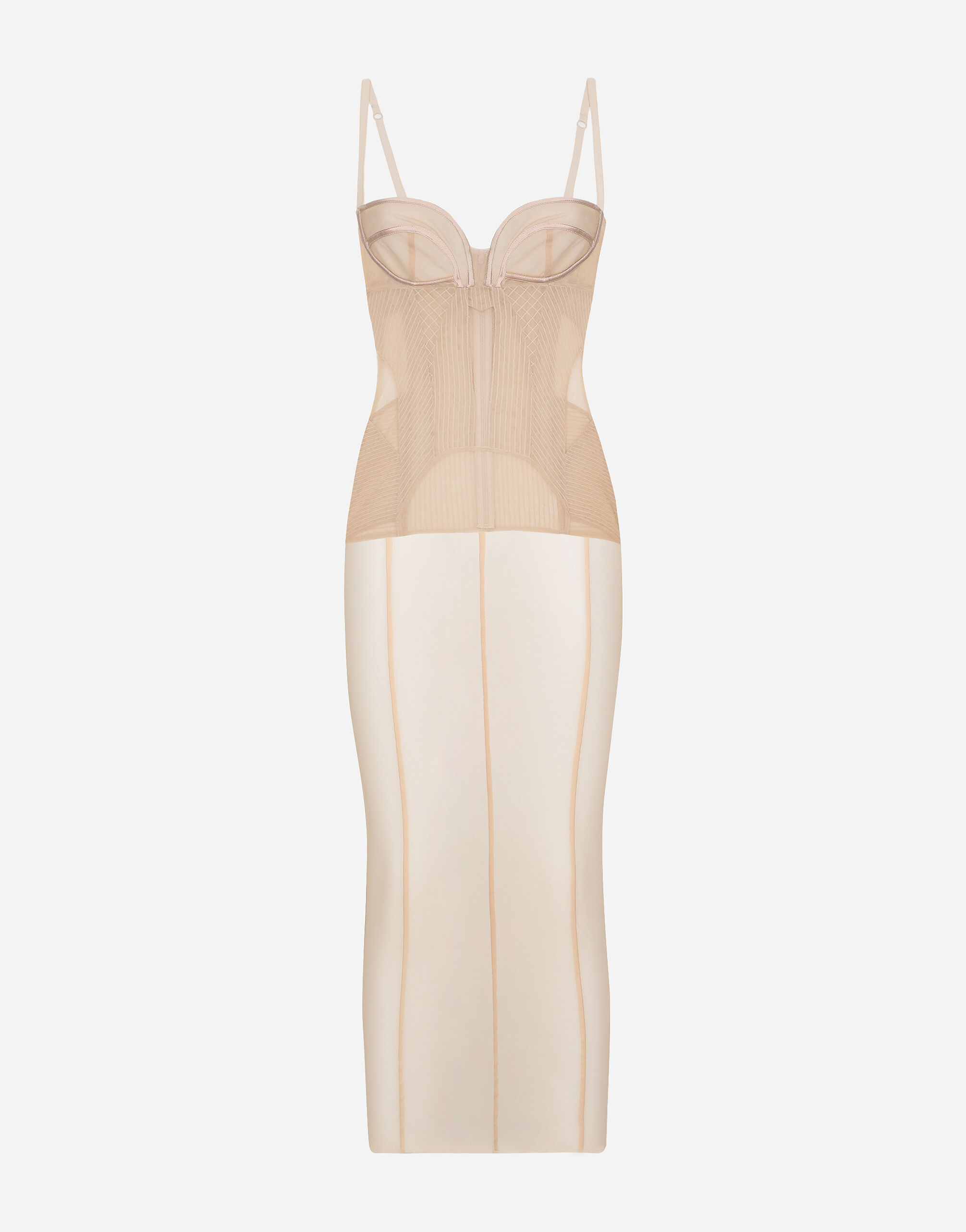 Tulle calf-length dress with corset details in Pink for Women