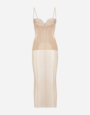 Dolce & Gabbana Tulle calf-length dress with corset details Print F0E1KFFJSCU