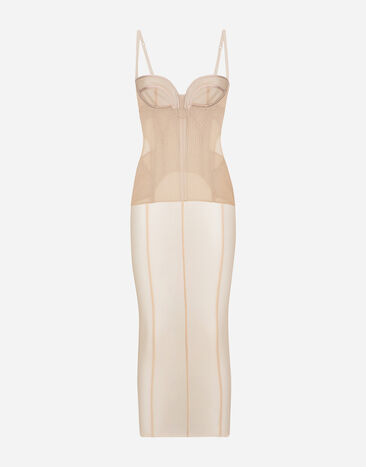 Dolce & Gabbana Tulle calf-length dress with corset details Pink F79DATFMMHN