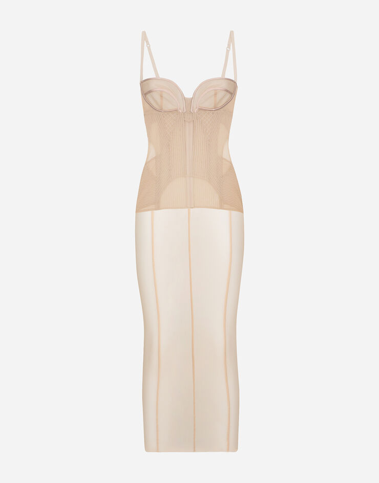 Dolce & Gabbana Tulle calf-length dress with corset details Rose F6JBBTFLRDA