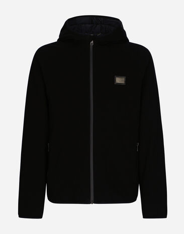 Dolce & Gabbana Hooded jersey jacket with branded tag Black G036CTFUSXS