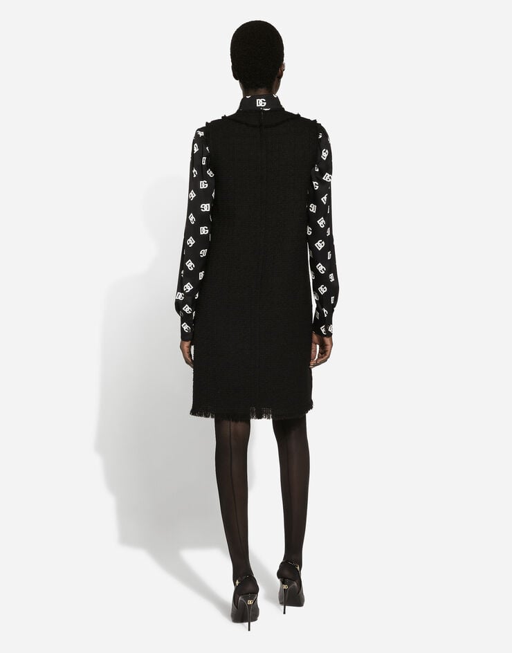 Dolce & Gabbana Raschel tweed calf-length dress with DG logo Black F6ARUTFMMHN