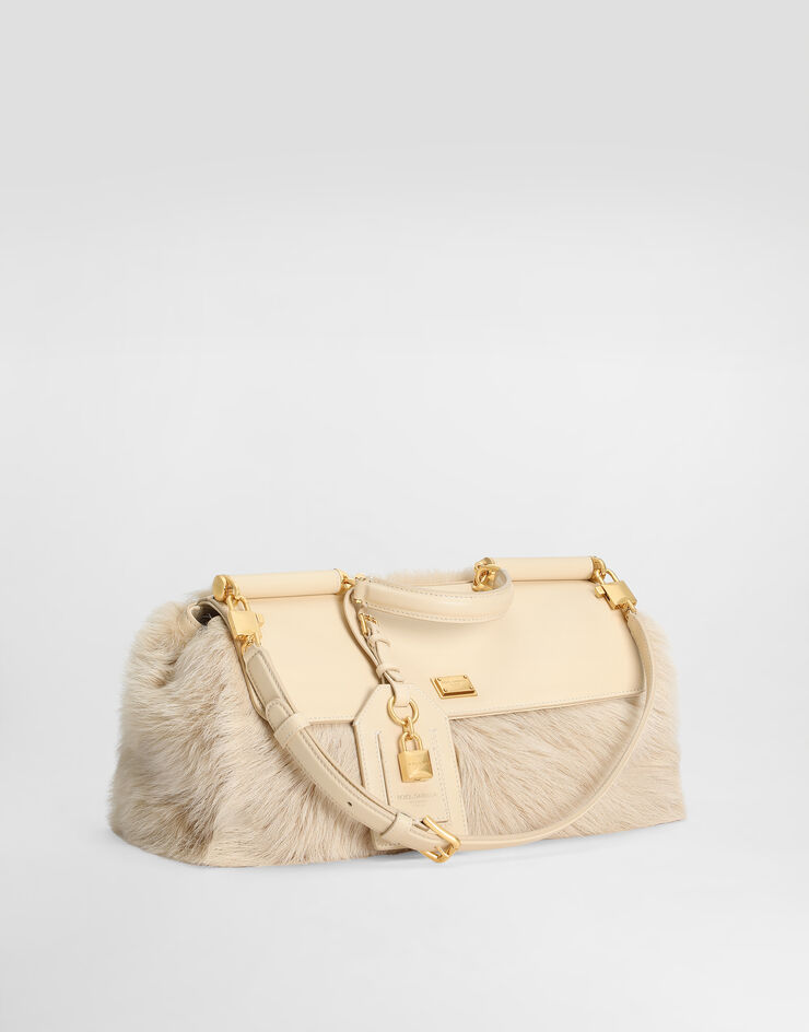 Dolce & Gabbana Medium My Sicily fur and plongé calfskin handbag Beige BB7782B5528