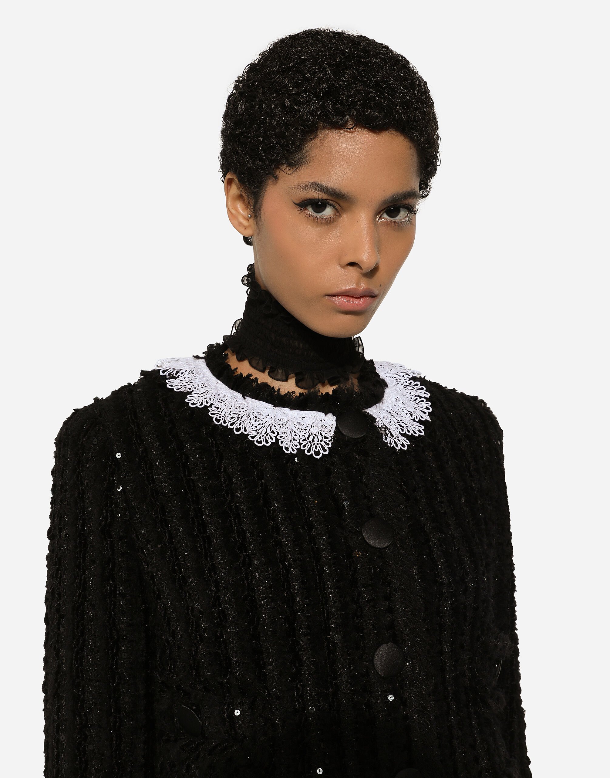 Short tweed jacket with micro-sequin embellishment in Black