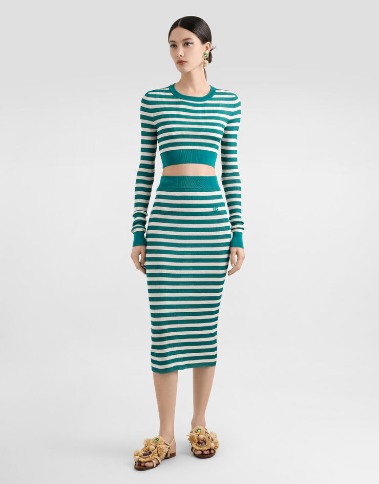Dolce & Gabbana Falda acanalada de viscosa Verde FXO26ZJAIRR