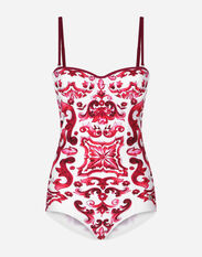 Dolce & Gabbana Majolica print balconette one-piece swimsuit Fuchsia BB6003A1001