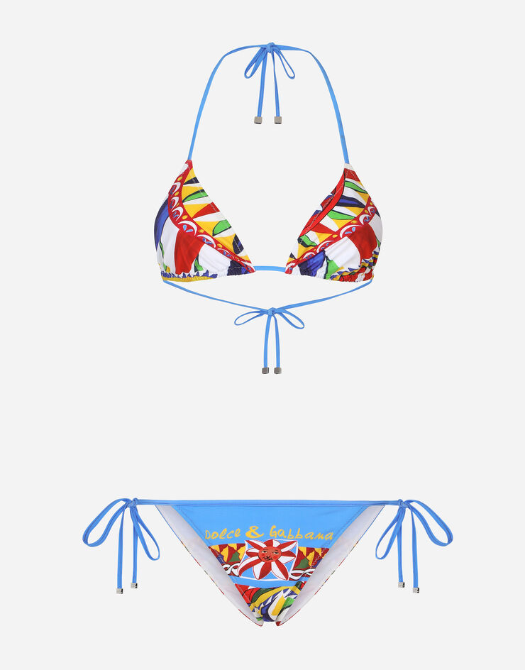 Dolce & Gabbana Carretto-print triangle bikini разноцветный O8A02JONN72