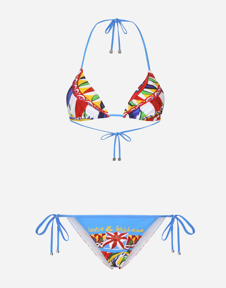 Dolce & Gabbana Carretto-print triangle bikini Multicolor O8A02JONN72