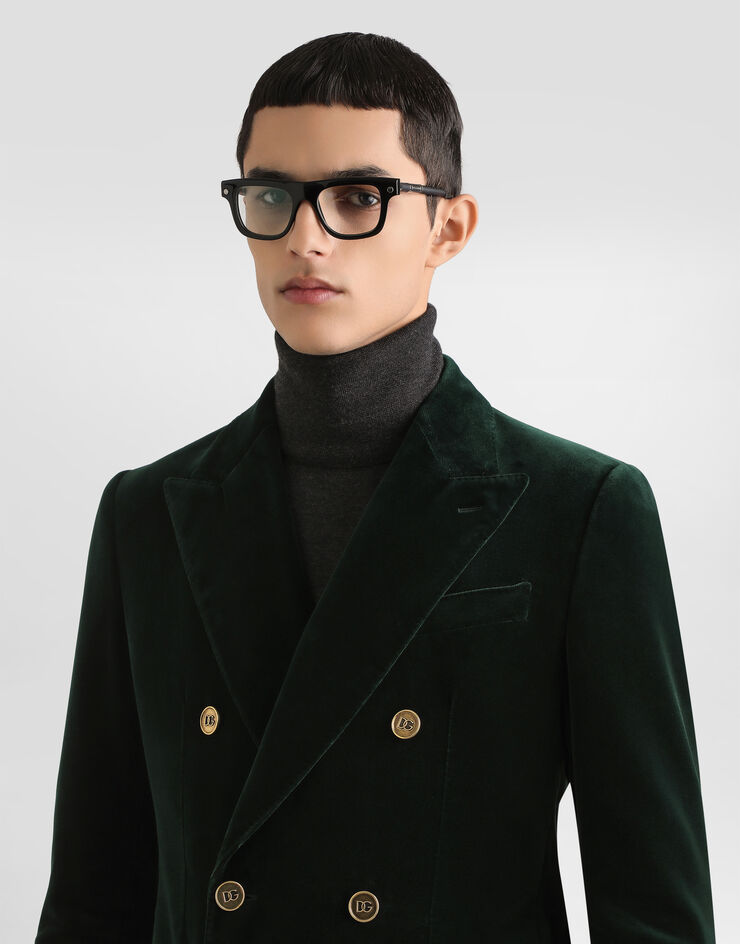 Dolce & Gabbana Double-breasted sicilia light cotton velvet jacket Green G2TV8TFUVKR