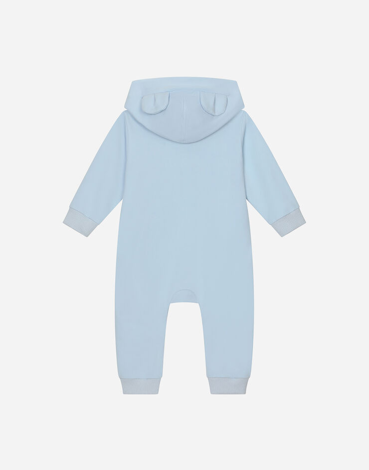 DolceGabbanaSpa Hooded jersey onesie with long sleeves with patch and embroidery Grey L1JO6LG7KS1