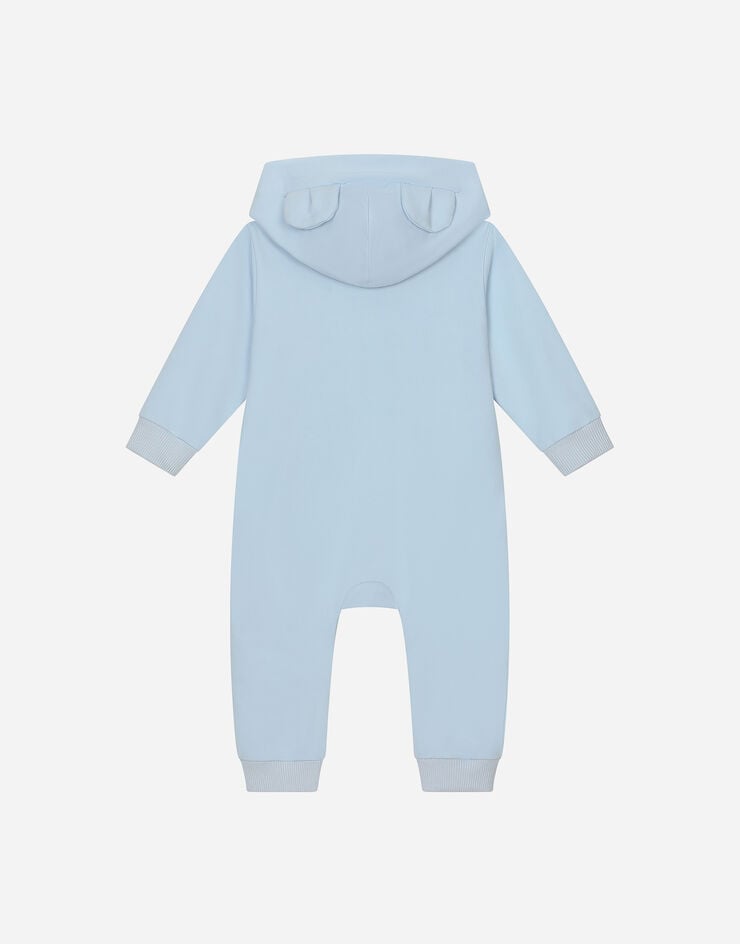 DolceGabbanaSpa Hooded jersey onesie with long sleeves with patch and embroidery Grey L1JO6LG7KS1