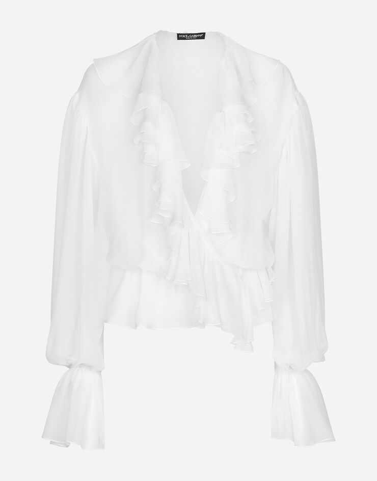Dolce & Gabbana Bluse aus Chiffon mit Volants White F79FGTFU1AT