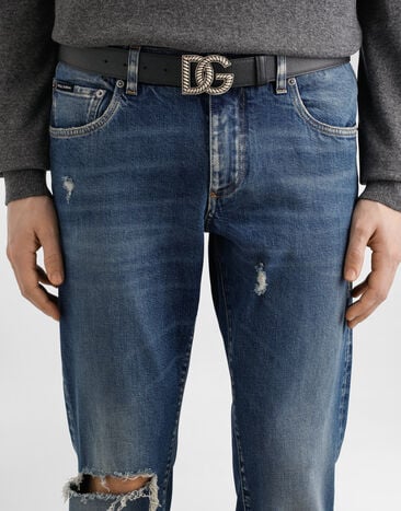 Dolce & Gabbana Ceinture en cuir de veau Black BC4942AG651