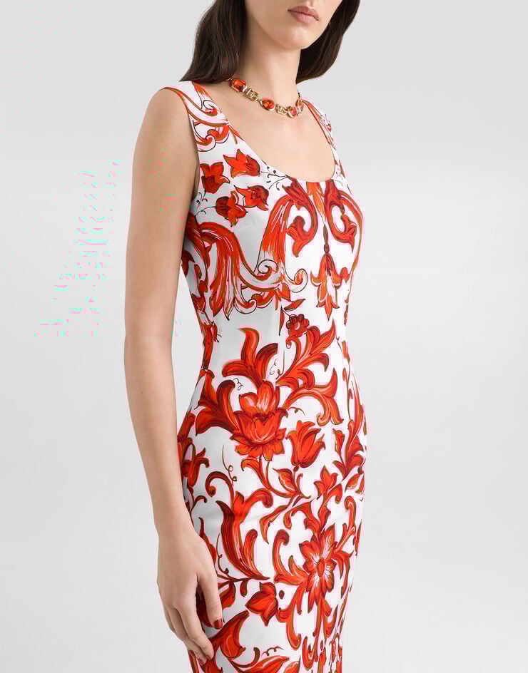 Dolce & Gabbana Majolica-print charmeuse dress Multicolor F6TSXTGDDRJ