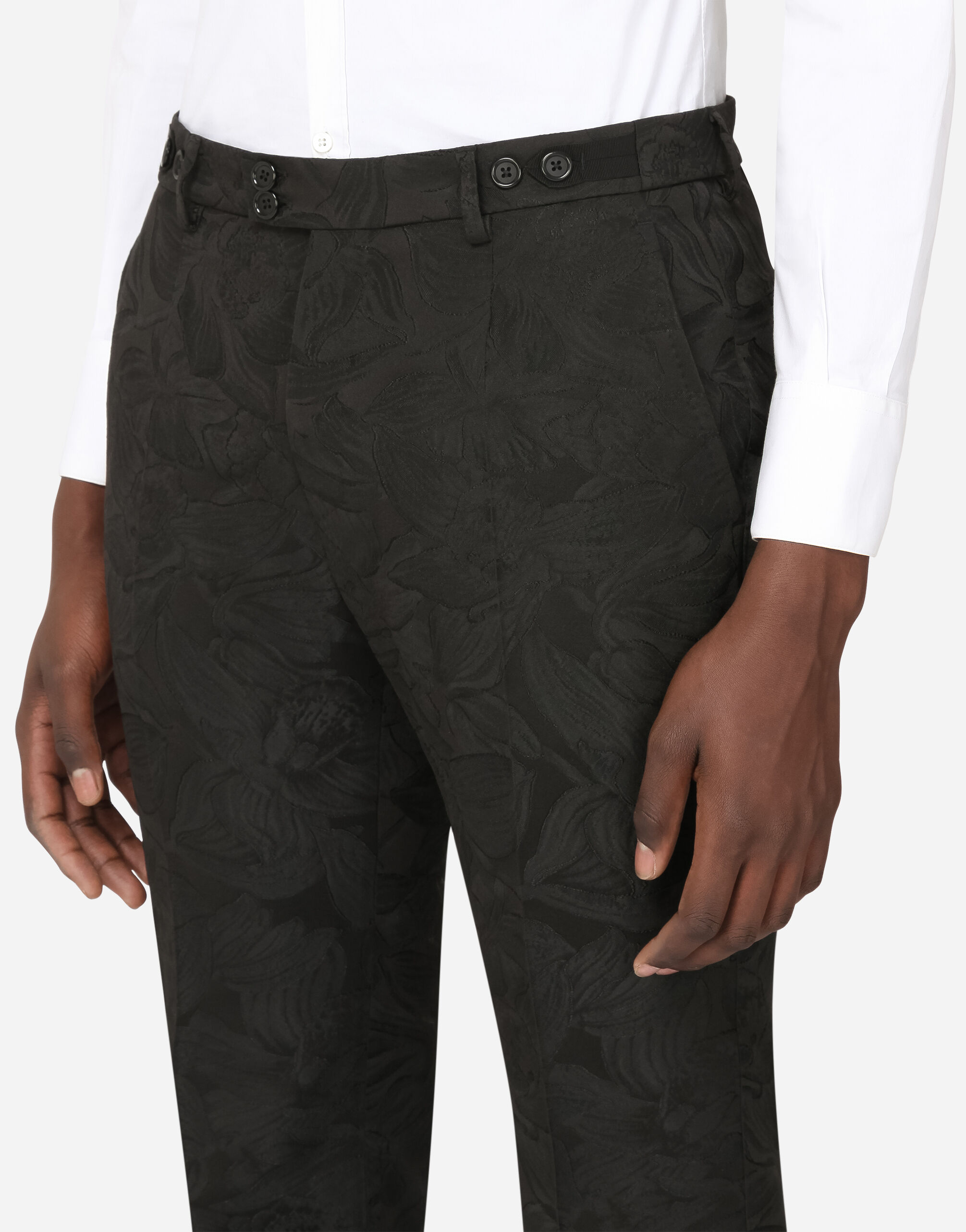 【DOLCE＆GABBANA】フローラルジャカードテーラードパンツ Tailored floral quilted jacquard pants in Light Blue for