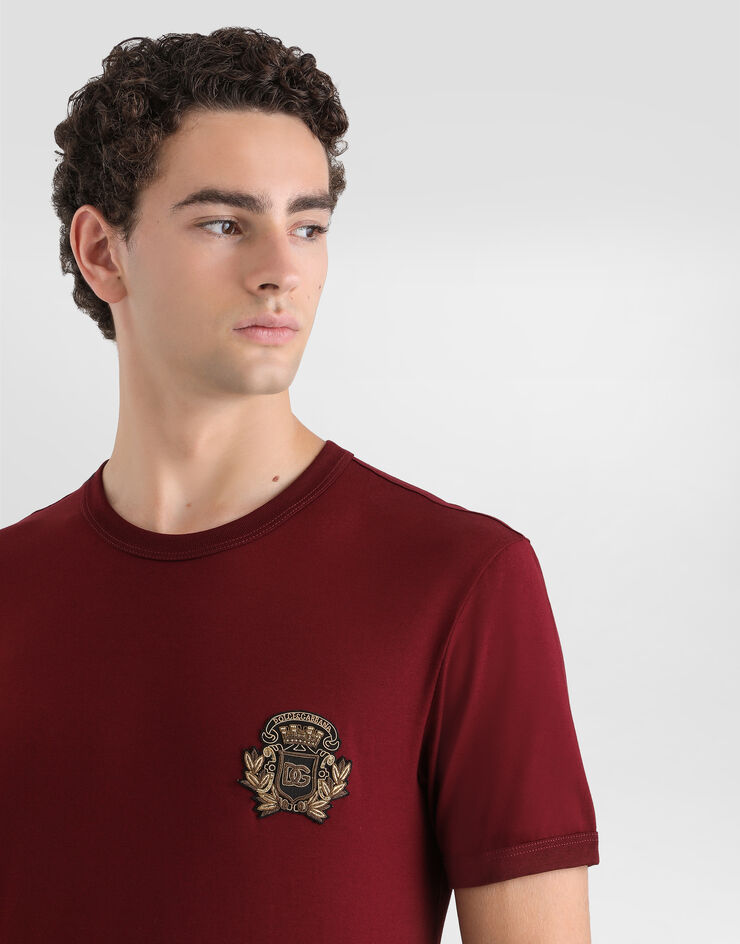Dolce & Gabbana Cotton t-shirt with heraldic patch Bordeaux G8PV1ZG7PJ5