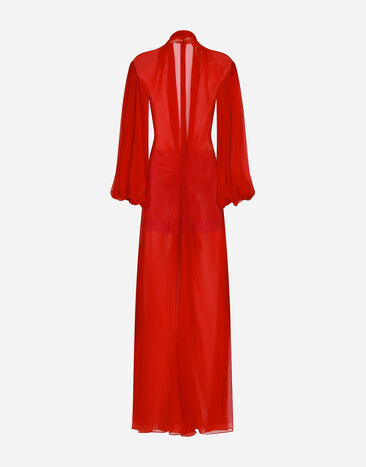 Dolce&Gabbana Long silk chiffon dress with bow detail Bordeaux F6DESTFU1AT
