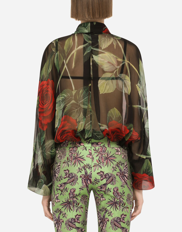Dolce & Gabbana シャツ シフォン レッドローズプリント マルチカラー F5P84TIS1M1