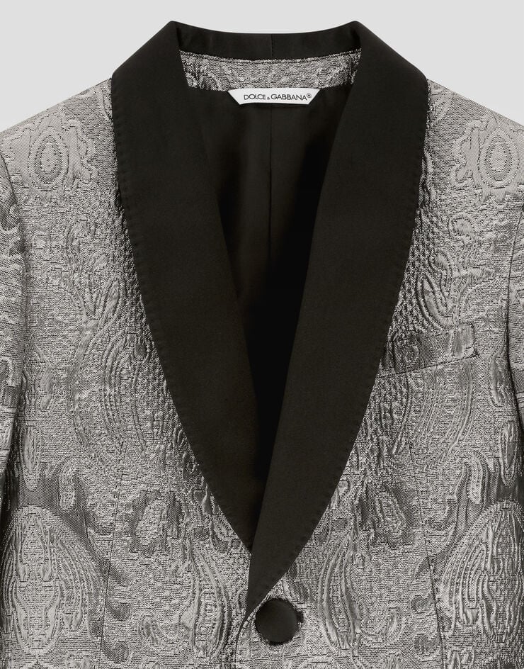 Dolce & Gabbana Chaqueta de botonadura sencilla de tejido jacquard de lamé Silver L41J90HJMQW