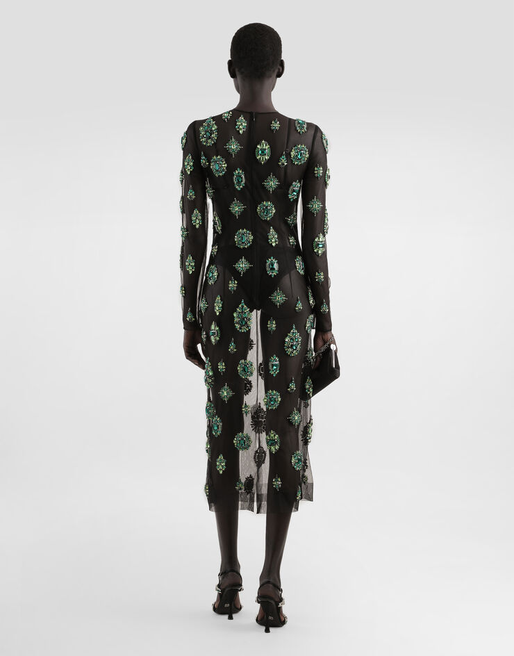 Dolce & Gabbana Robe en tulle avec broderies et paillettes Multicolor F60D2ZGDDE8